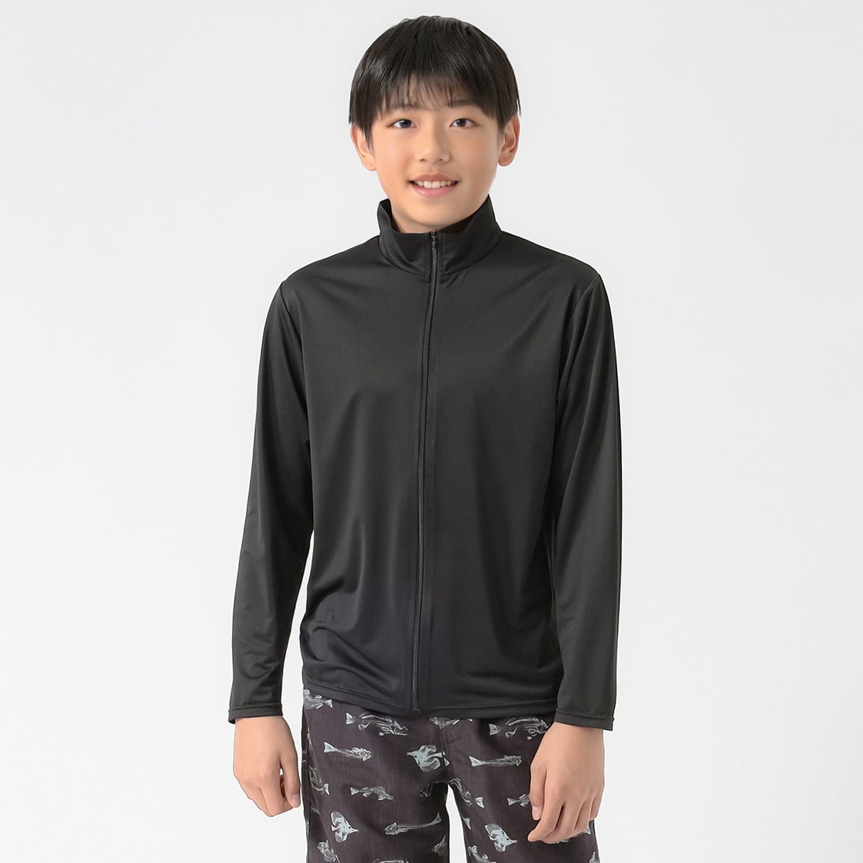 UV対策カラージャケット ラッシュガード 長袖 キッズ 120cm-170cm(ブラック-160cm)