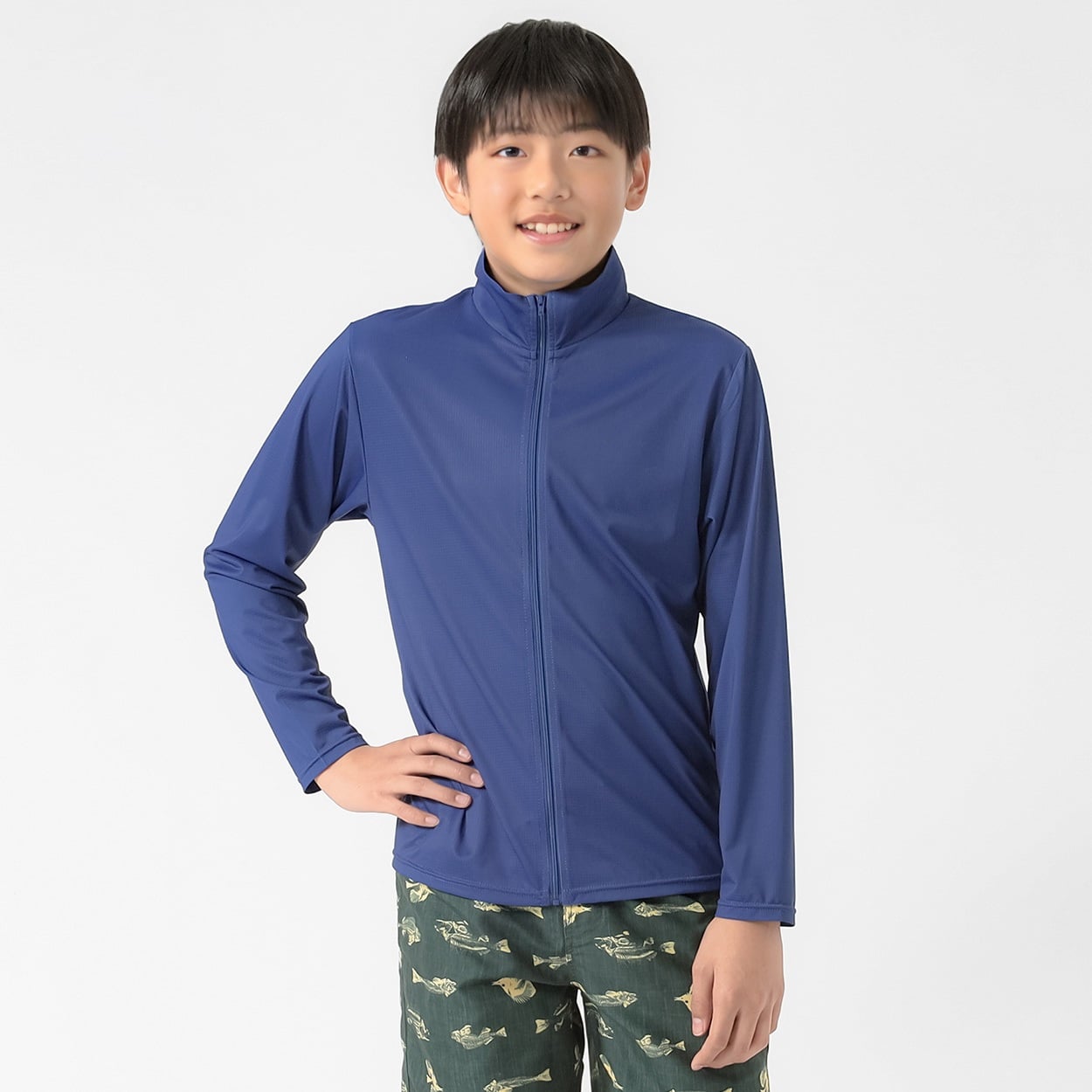 UV対策カラージャケット ラッシュガード 長袖 キッズ 120cm-170cm(ブルー-130cm)