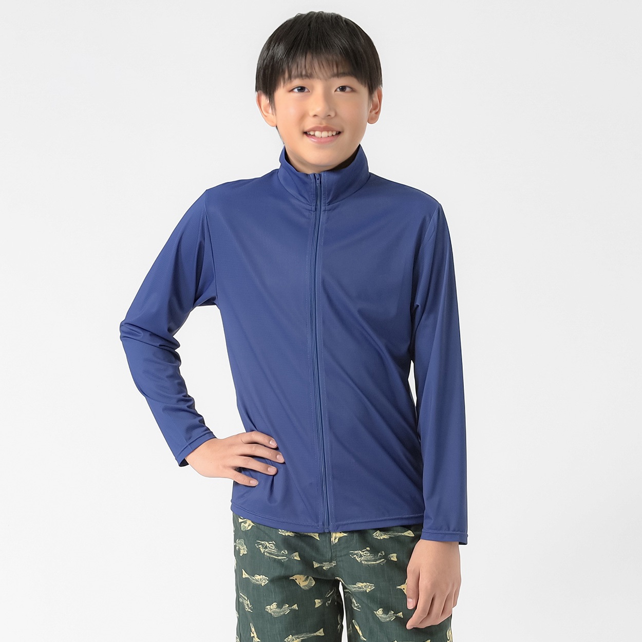 UV対策カラージャケット ラッシュガード 長袖 キッズ 120cm-170cm(ブルー-150cm)
