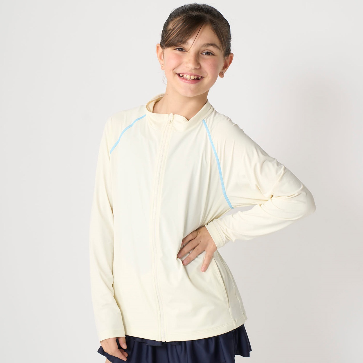 SNC(スーパーナイロンクール) UV冷感ラッシュガード 男の子・女の子 紫外線対策 キッズ 130cm-170cm(ホワイト-140cm)
