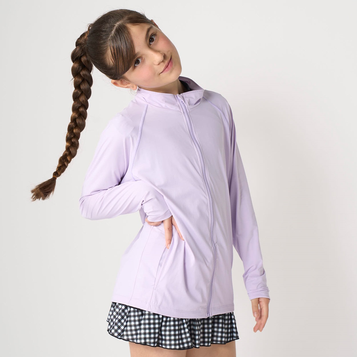 SNC(スーパーナイロンクール) UV冷感ラッシュガード 男の子・女の子 紫外線対策 キッズ 130cm-170cm(パープル-140cm)