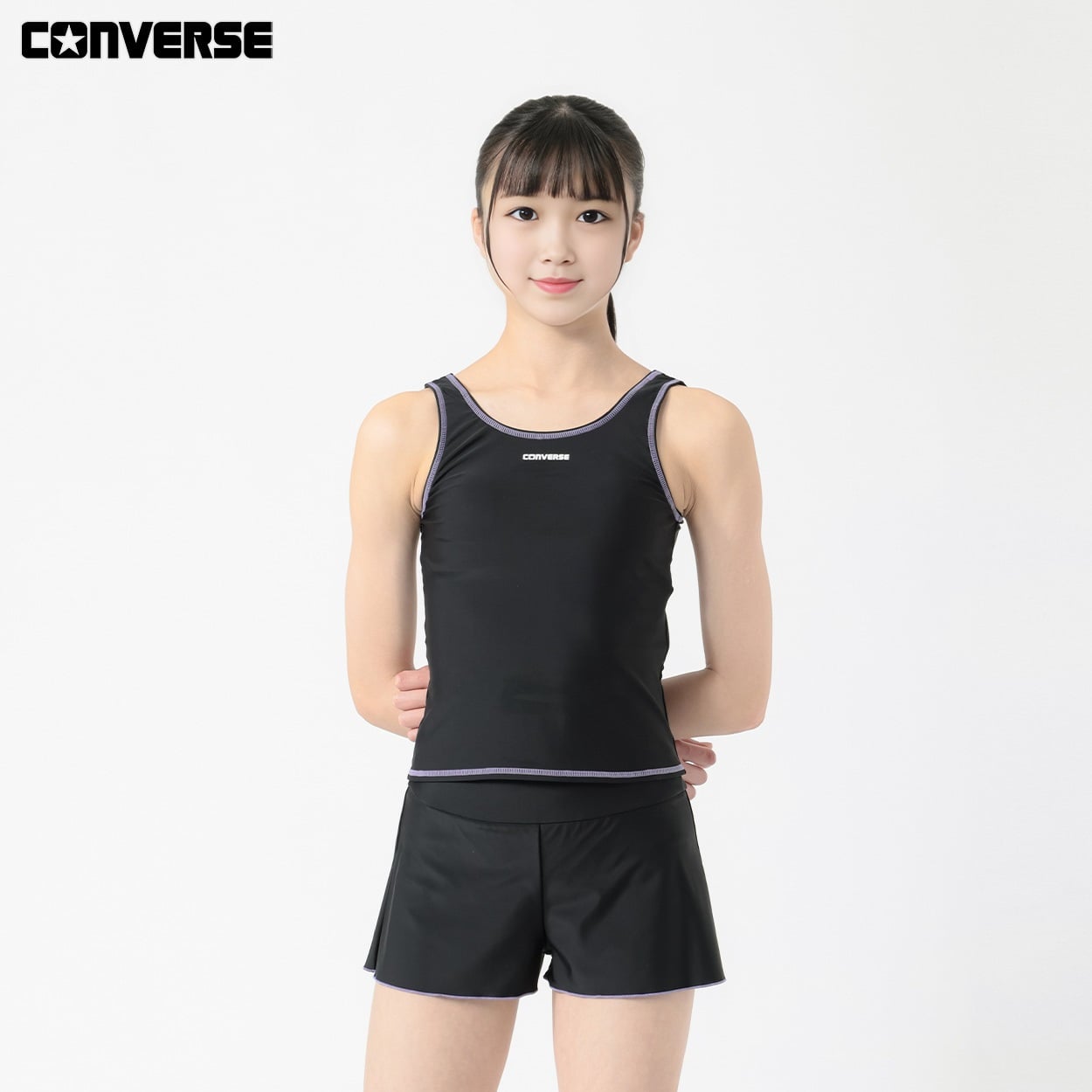 スクール水着 CONVERSE(コンバース) スクールキュロットセパレーツ 女の子 キッズ 140cm-170cm(ブラック-170cm)