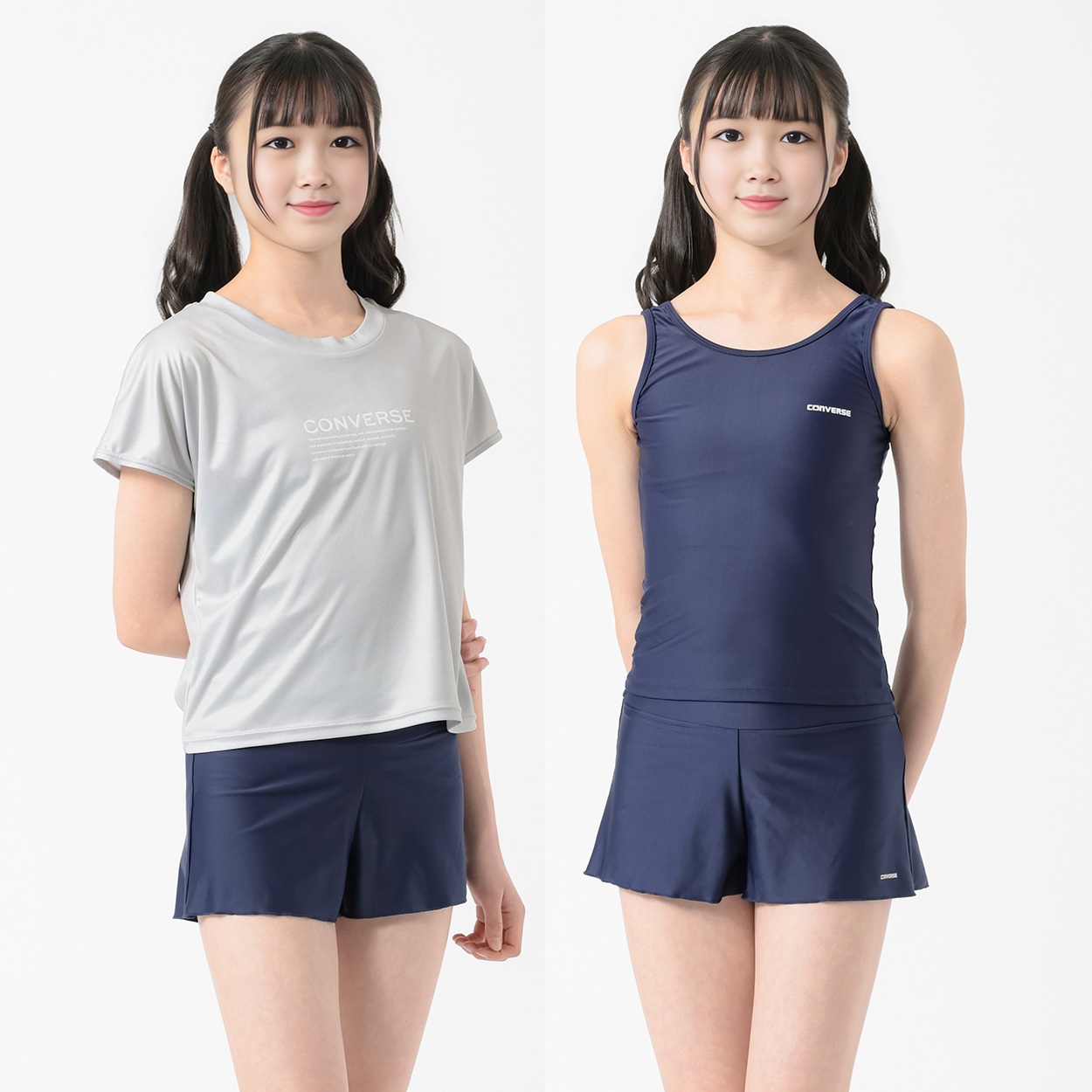 コンバース オンスクTシャツ付3点セット水着 女の子 キッズ 140cm-170cm(ネイビー-140cm)