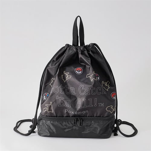 ポケットモンスター 二層ナップサック 男の子 プールバック 水泳用 W28cm×H40cm×D17.5cm(ブラック1)