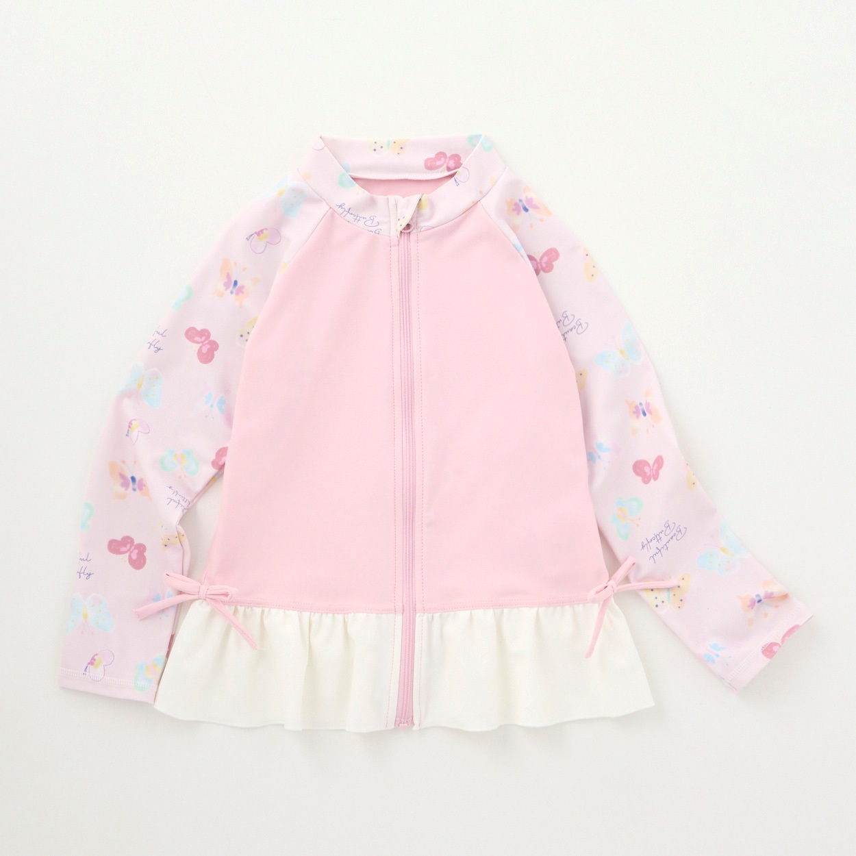チョウチョ柄ラッシュガード 女の子 紫外線対策 キッズ 100cm-120cm(ピンク-100cm)