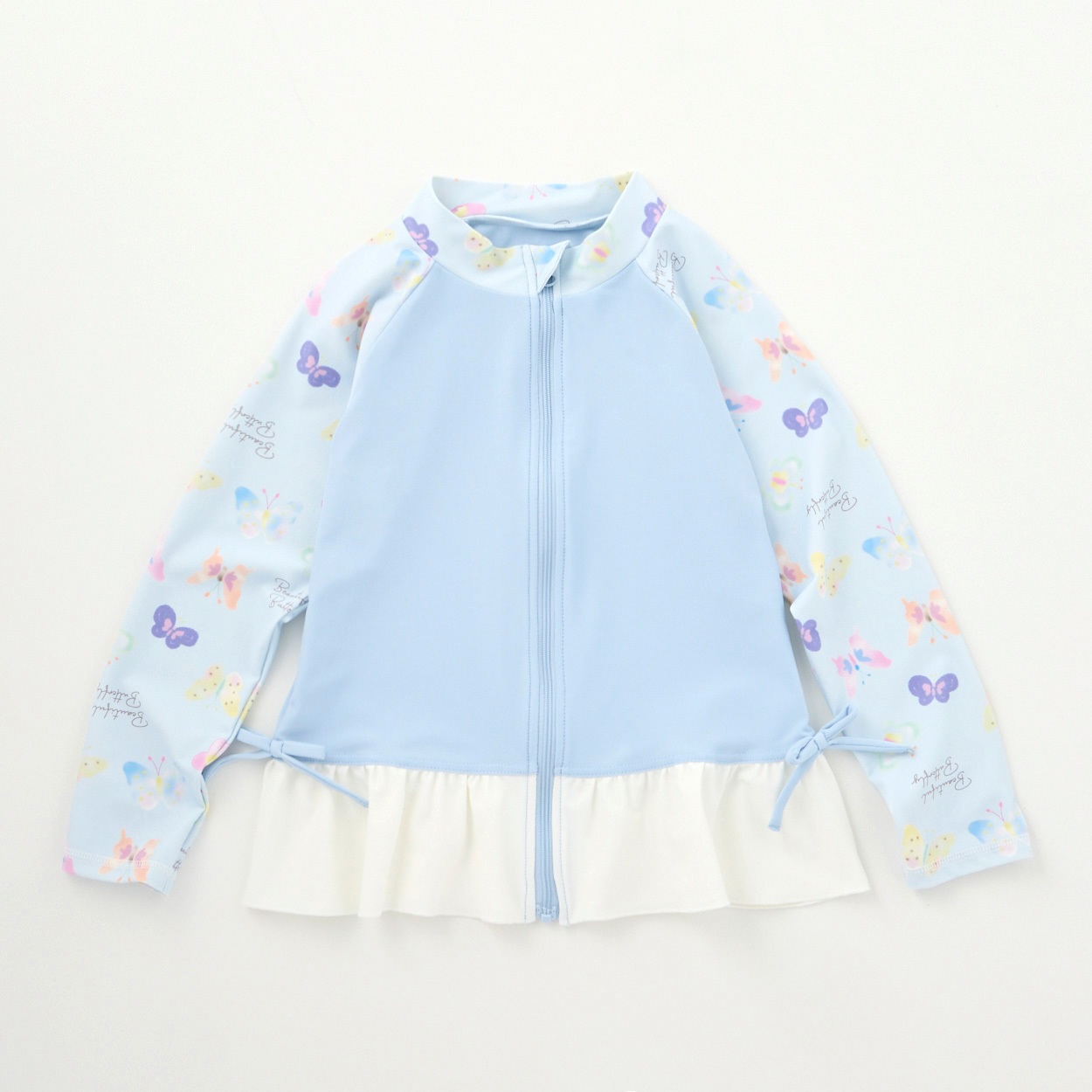 チョウチョ柄ラッシュガード 女の子 紫外線対策 キッズ 100cm-120cm(サックス-100cm)