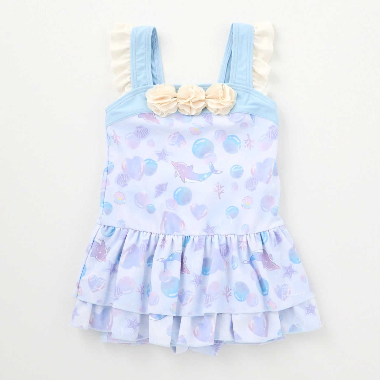 ゆめかわ日和ドルフィン柄水着 女の子 キッズ 100cm-130cm(サックス-100cm)