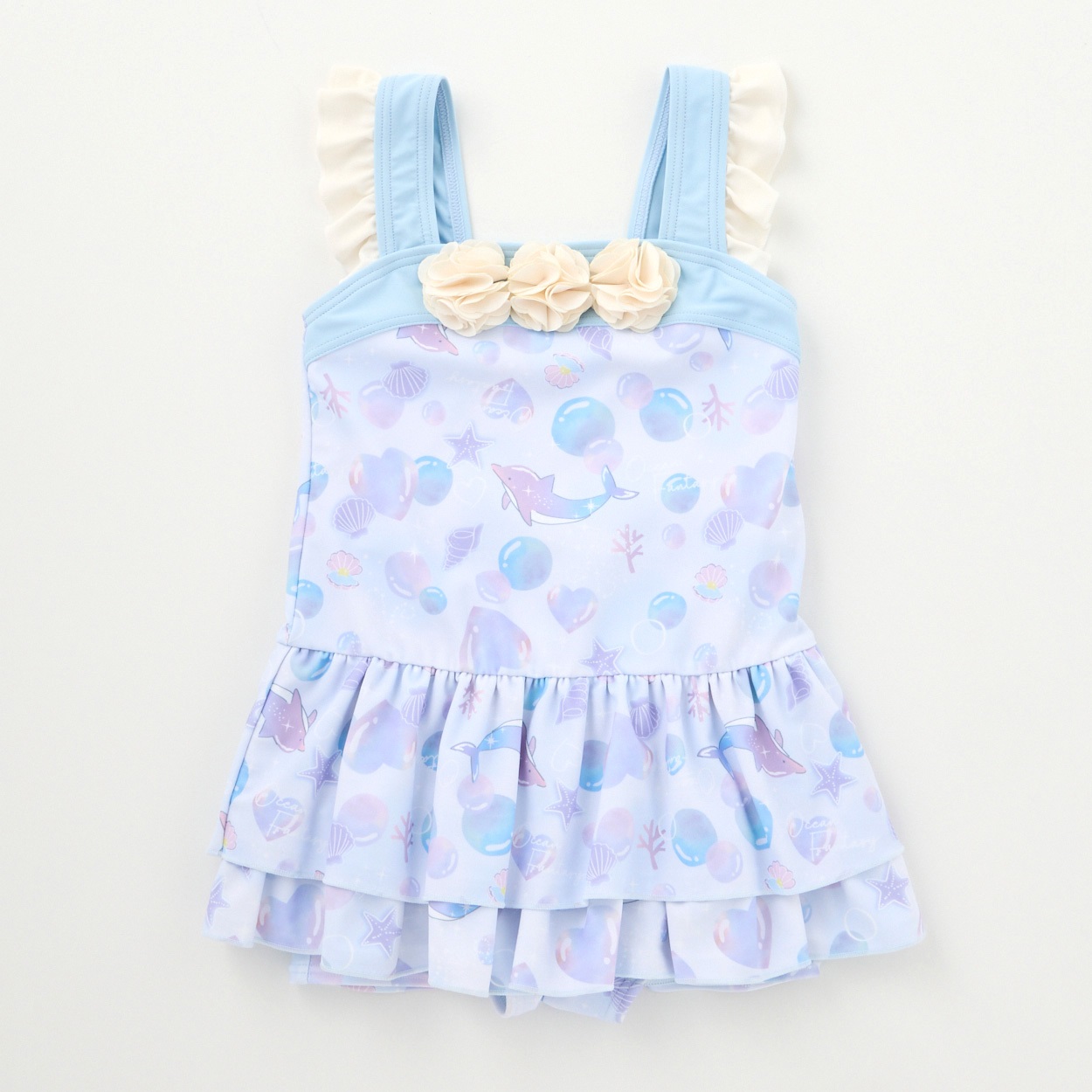ゆめかわ日和ドルフィン柄水着 女の子 キッズ 100cm-130cm(サックス-110cm)