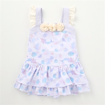 ゆめかわ日和ドルフィン柄水着 女の子 キッズ 100cm-130cm(ラベンダー-100cm)