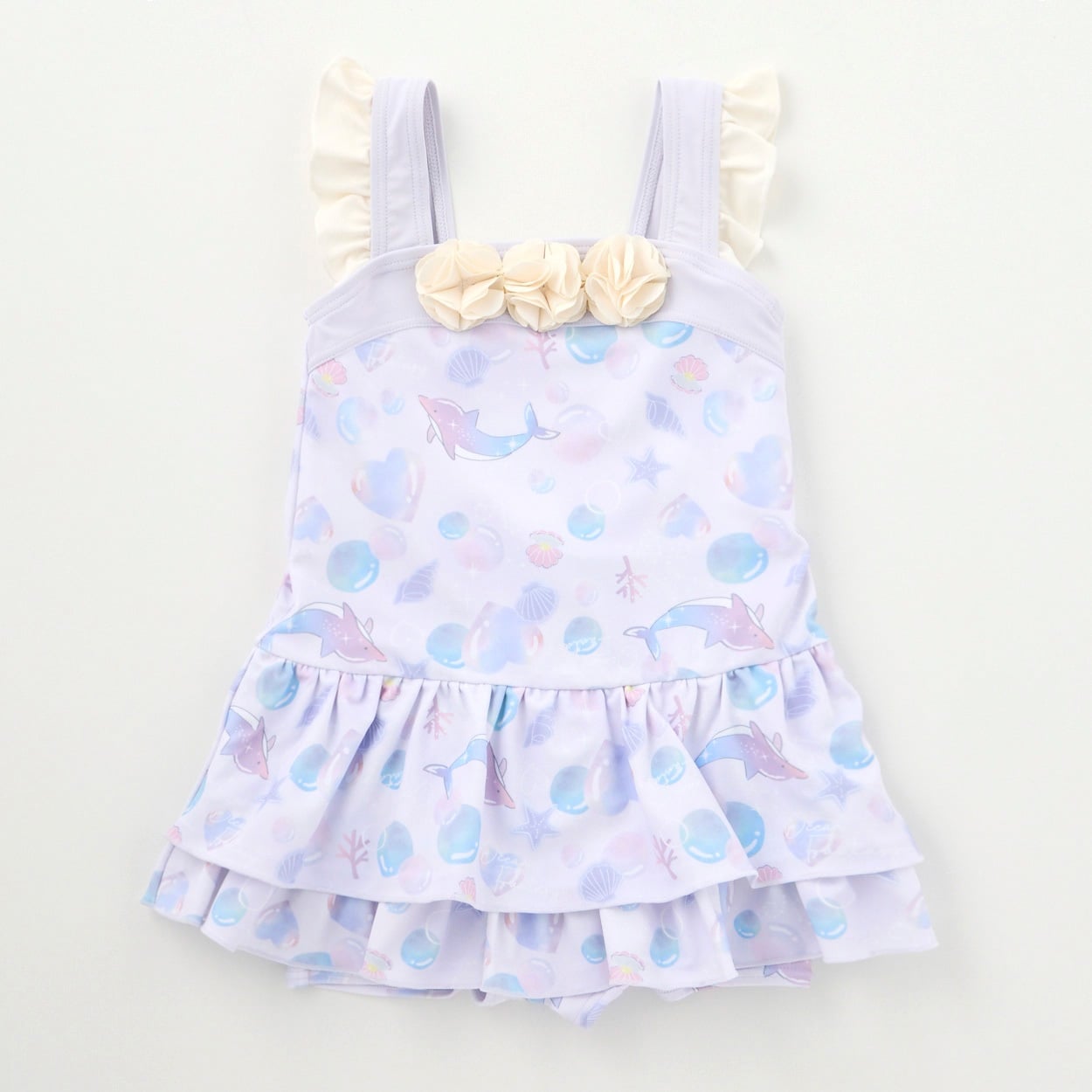 ゆめかわ日和ドルフィン柄水着 女の子 キッズ 100cm-130cm(ラベンダー-130cm)