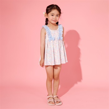 ゆめかわ日和イチゴ柄フリル水着 女の子 キッズ 100cm-130cm(サックス-100cm)