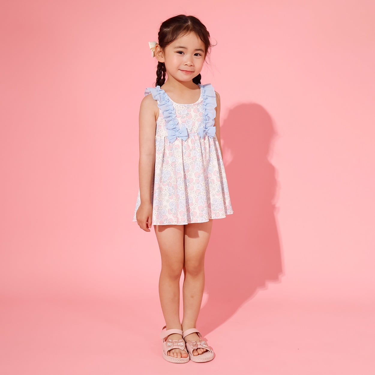 ゆめかわ日和イチゴ柄フリル水着 女の子 キッズ 100cm-130cm(サックス-120cm)