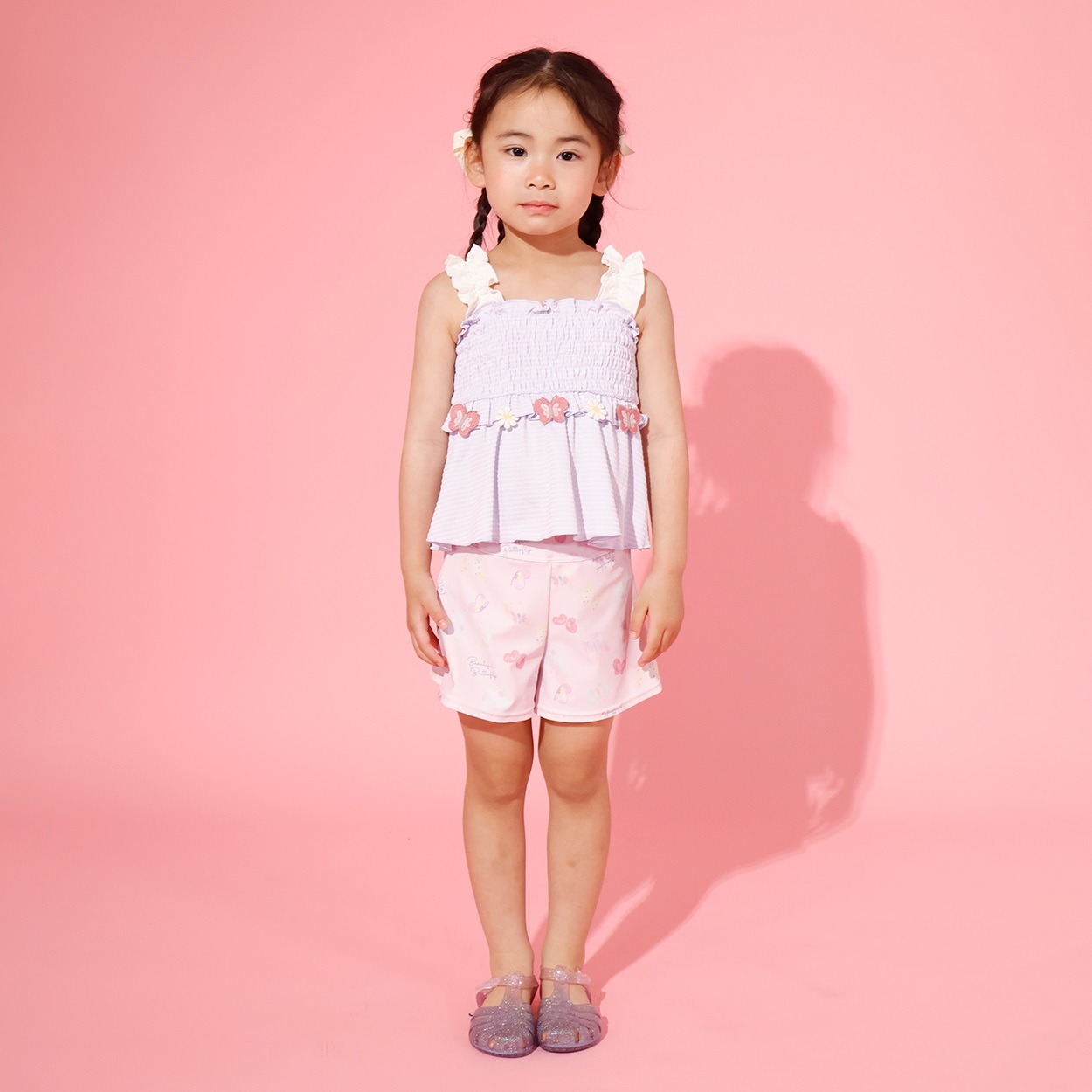 ゆめかわ日和チョウ柄セパレート水着 女の子 キッズ 100cm-130cm(ラベンダー-100cm)