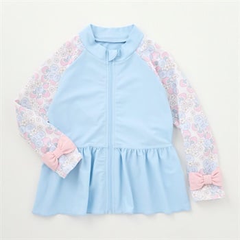 ゆめかわ日和フリルイチゴ柄ラッシュガード 女の子 キッズ 100cm-130cm(サックス-100cm)