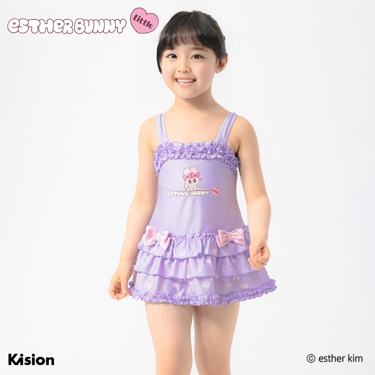エスターバニーリトル 3段フリルワンピース水着 女の子 キッズ 110cm-130cm(パープル-120cm)