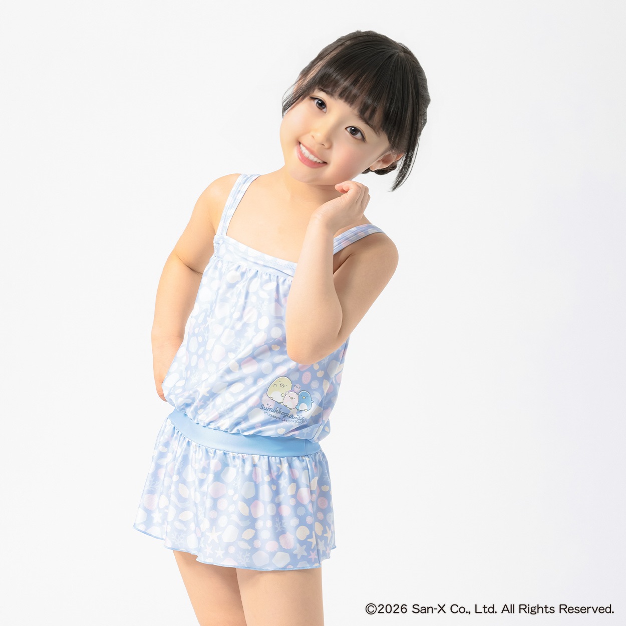 すみっコぐらし ワンピース水着 小学生 水着 女の子 キッズ 110cm-130cm(ブルー-110cm)