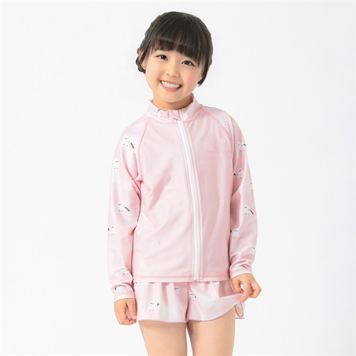 水着 シマエナガ 長袖ラッシュガード 女の子 キッズ 110cm-130cm(ピンク-110cm)