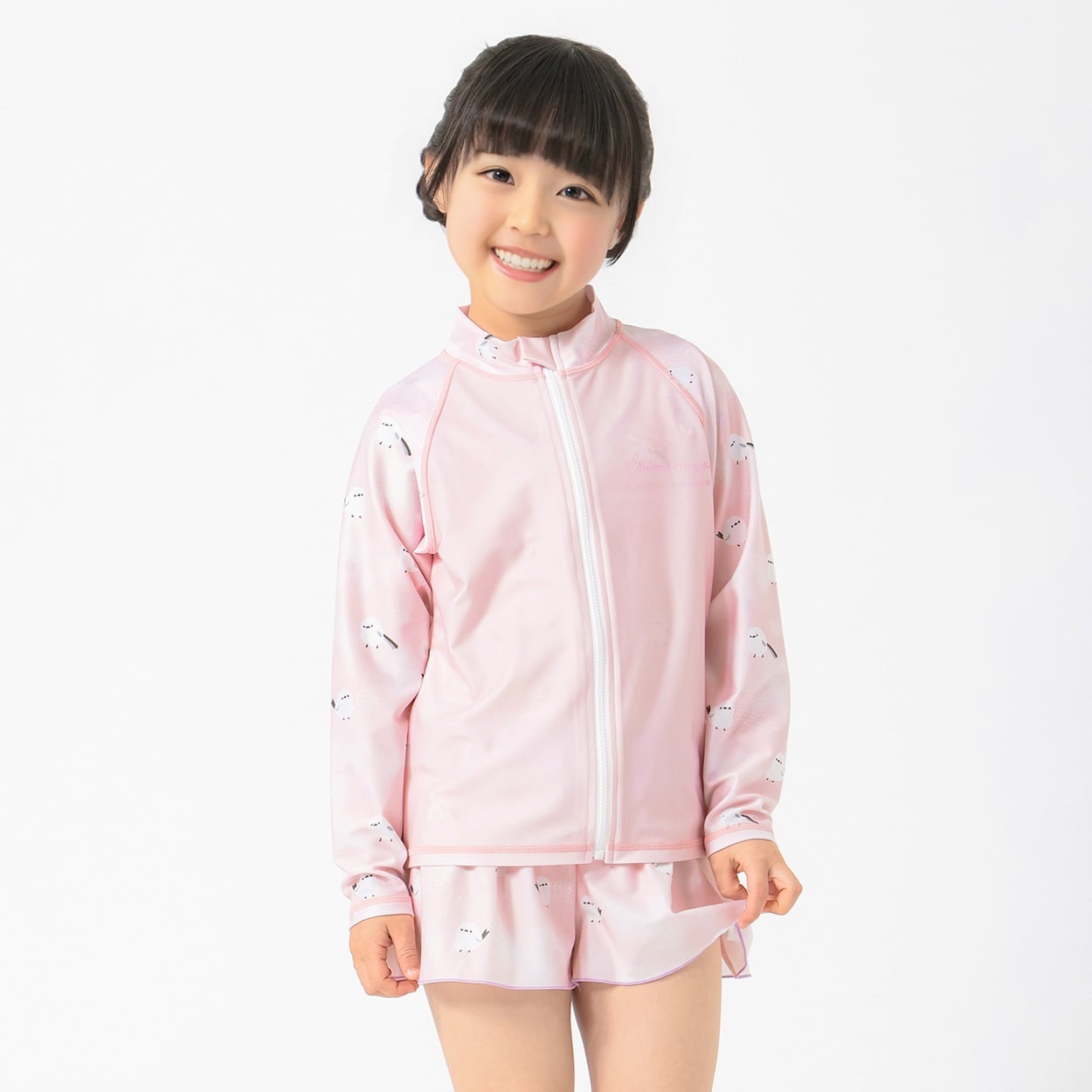 水着 シマエナガ 長袖ラッシュガード 女の子 キッズ 110cm-130cm