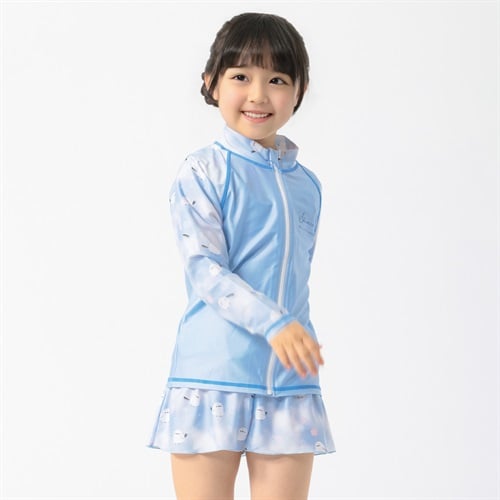 水着 シマエナガ 長袖ラッシュガード 女の子 キッズ 110cm-130cm