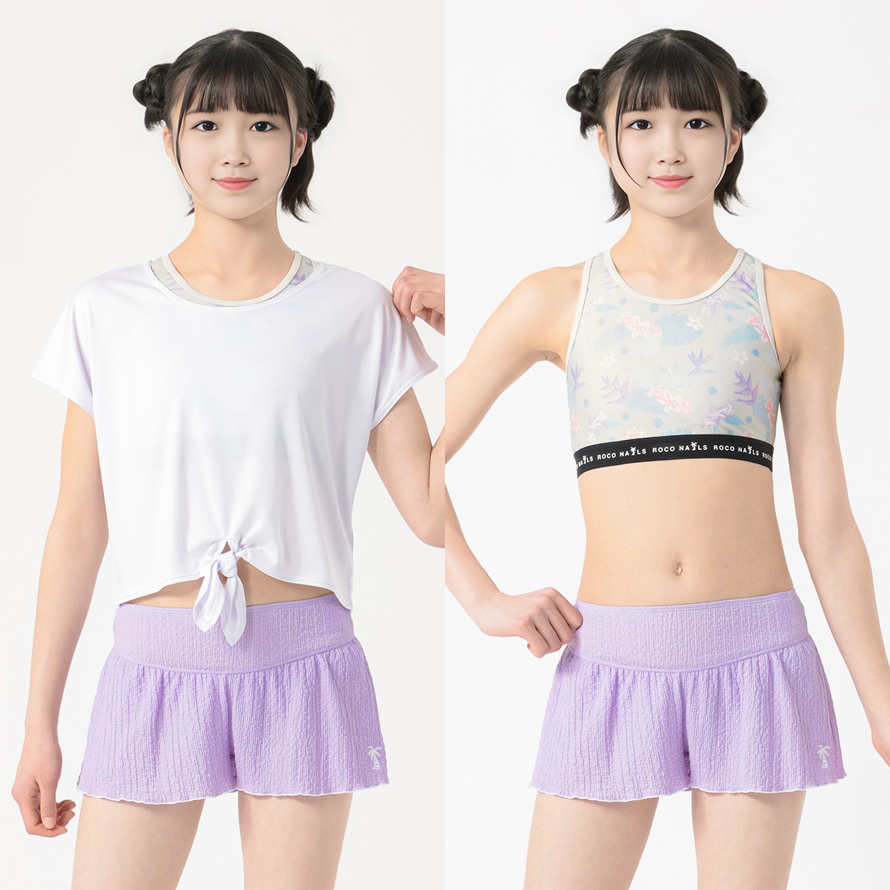 ROCO NAILS(ロコネイル) ブラトップＴ付３点セット水着 小学生 中学生 水着 女の子 キッズ 130cm-160cm(ホワイト-160cm)