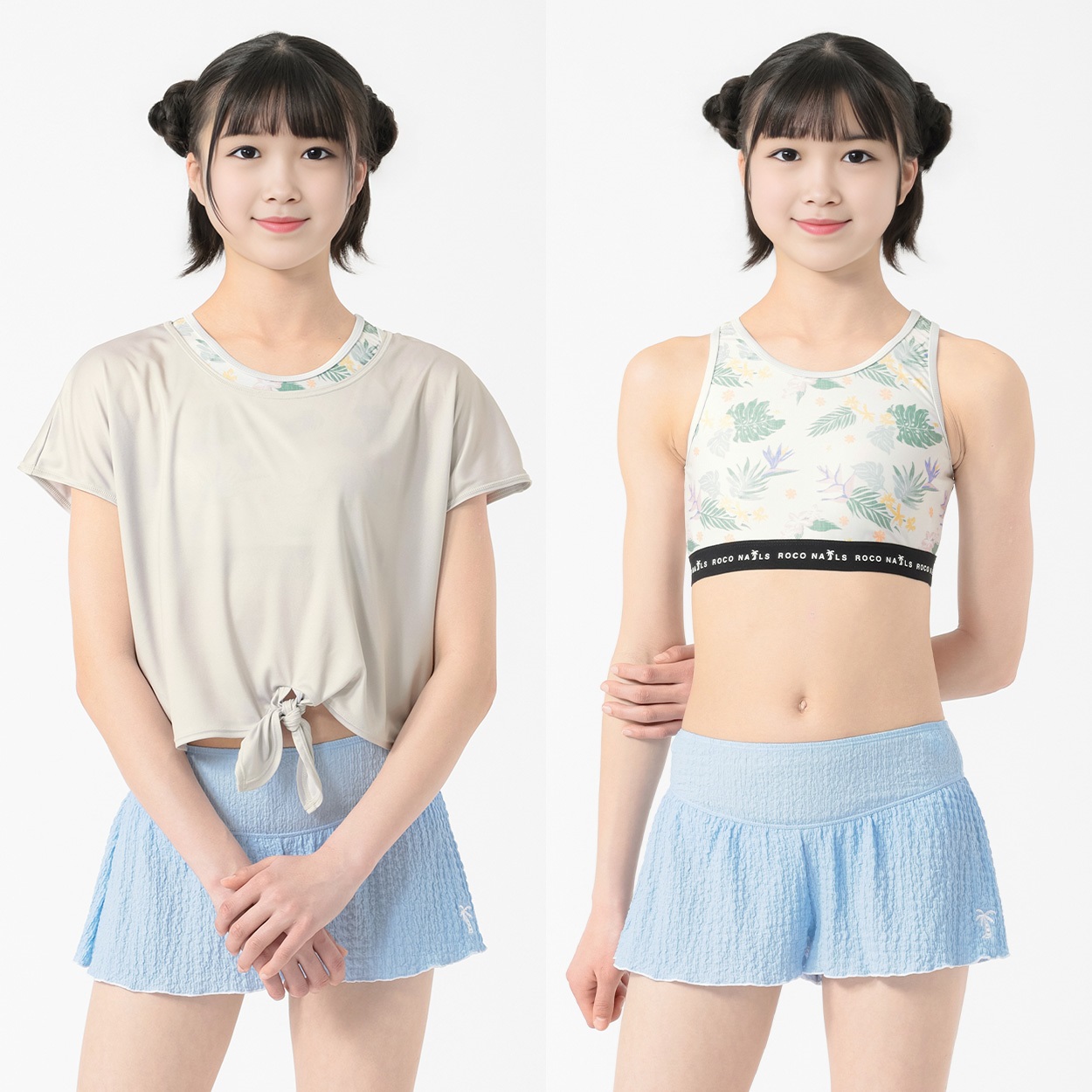 ROCO NAILS(ロコネイル) ブラトップＴ付３点セット水着 小学生 中学生 水着 女の子 キッズ 130cm-160cm(グレー-160cm)