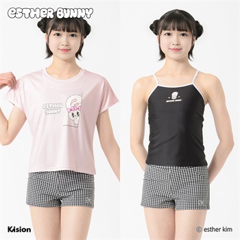 エスターバニー タンキニＴ付３点セット水着 小学生 中学生 水着 女の子 キッズ 140cm-160cm(ピンク-140cm)