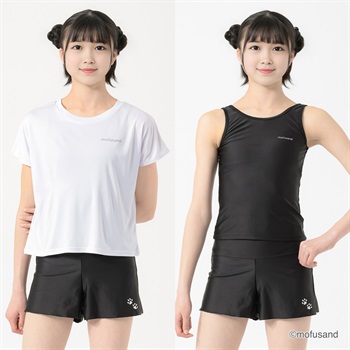 スクール水着 mofusand オンスクＴ付３点セット水着 女の子 キッズ 130cm-160cm(ブラック-130cm)