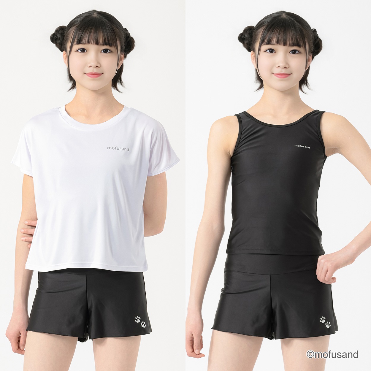 スクール水着 mofusand オンスクＴ付３点セット水着 女の子 キッズ 130cm-160cm(ブラック-140cm)