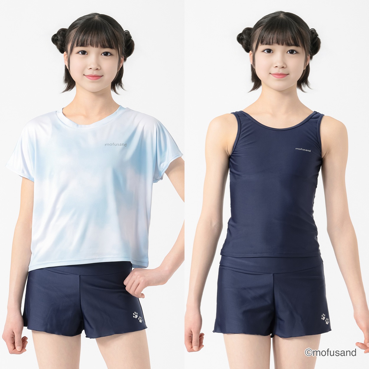 スクール水着 mofusand オンスクＴ付３点セット水着 女の子 キッズ 130cm-160cm(ネイビー-130cm)