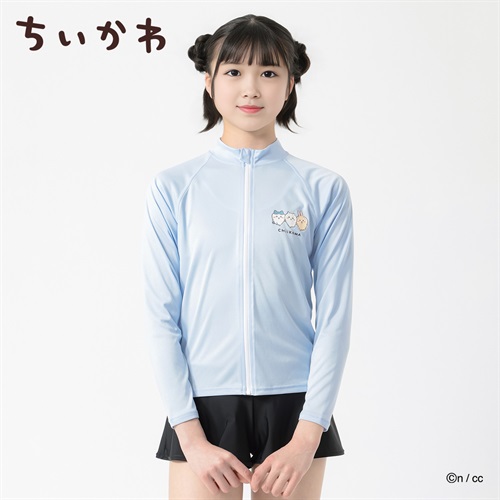 アニメちいかわ 長袖無地ラッシュガード 女の子 キッズ 140cm-160cm(ブルー-140cm)