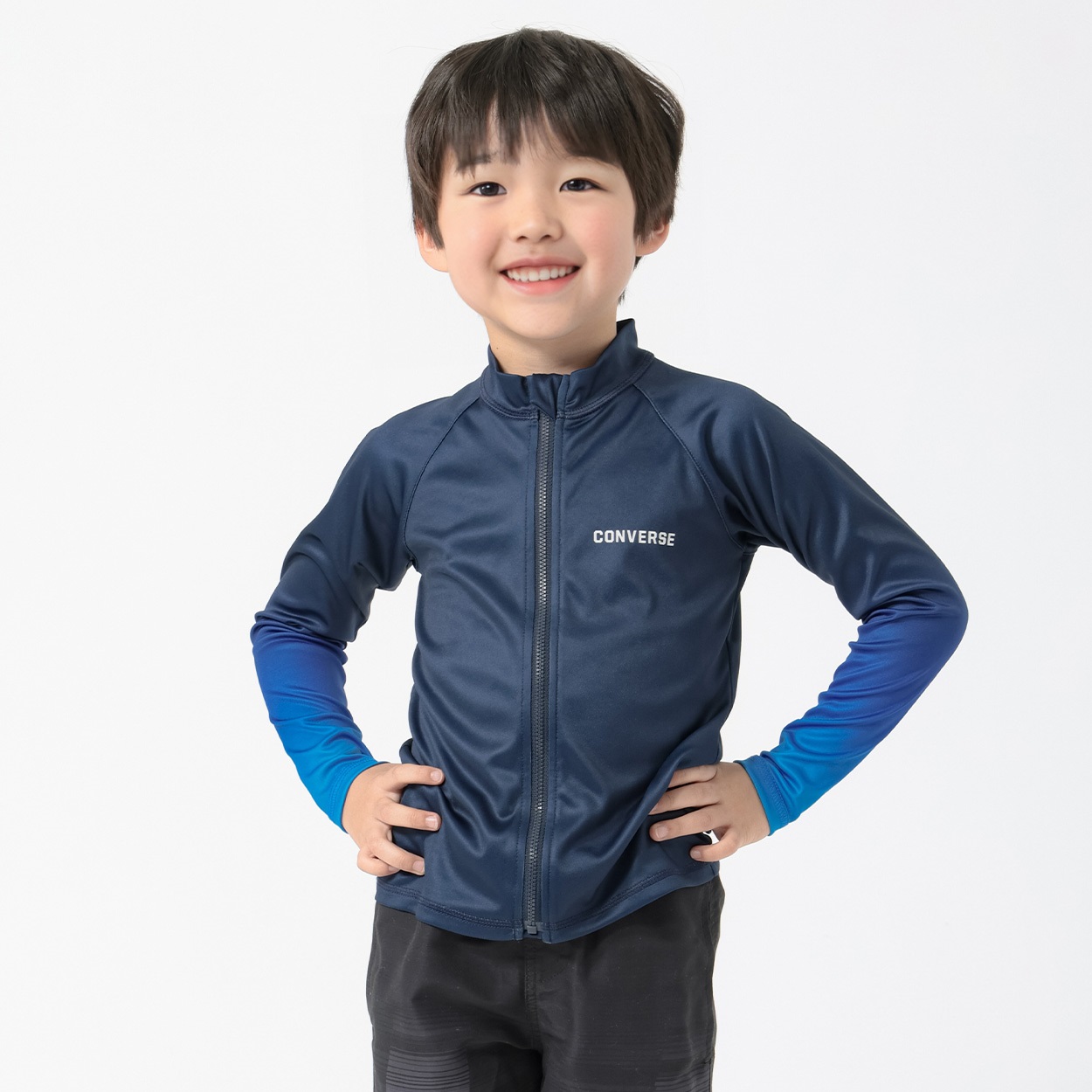 水着 CONVERSE(コンバース) 長袖ラッシュガード  紫外線対策 キッズ 110cm-130cm(ネイビー-130cm)