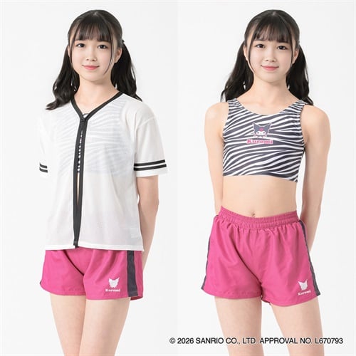 sugarsugar Sanrio characters クロミ 3点セット水着 小学生 中学生 水着 女の子 キッズ 130cm-160cm(ピンク-130cm)