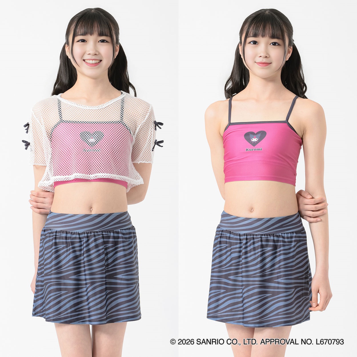 sugarsugar Sanrio characters クロミ/シナモロール 3点セット水着 小学生 中学生 水着 女の子 キッズ 130cm-160cm(クロミ-140cm)