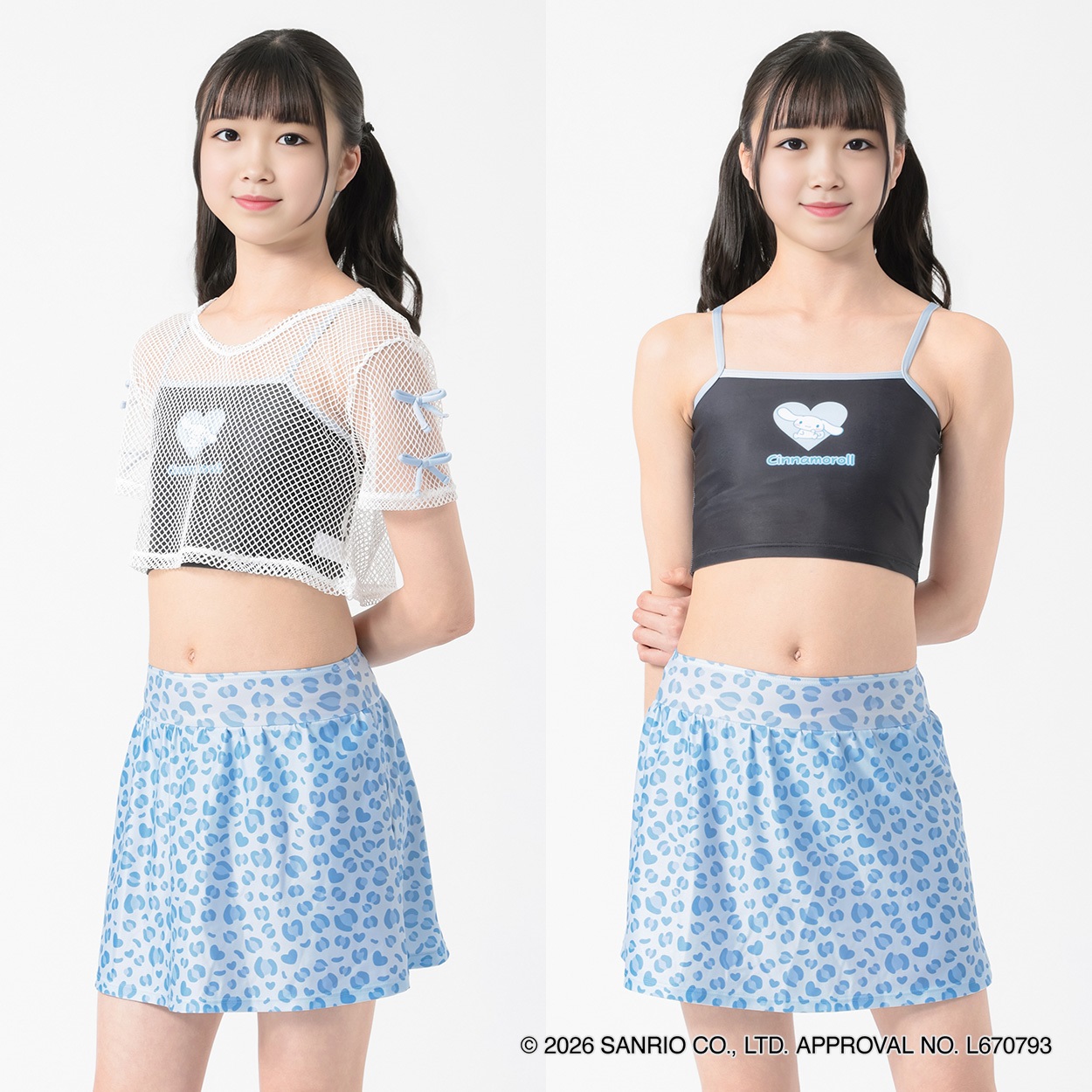 sugarsugar Sanrio characters クロミ/シナモロール 3点セット水着 小学生 中学生 水着 女の子 キッズ 130cm-160cm(シナモロール-140cm)