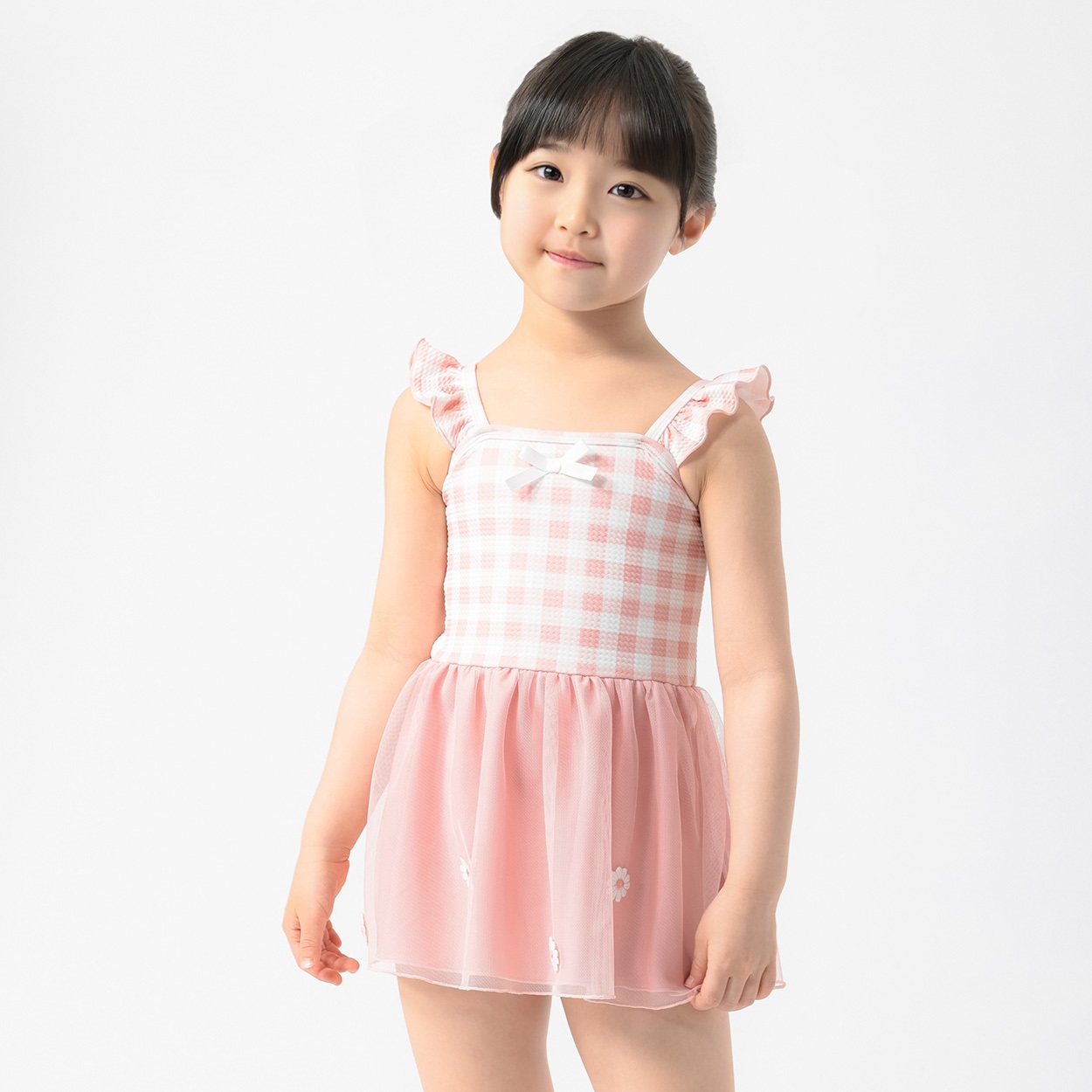 花モチーフワンピース水着 小学生 水着 女の子 キッズ 110cm-130cm(ピンク-110cm)