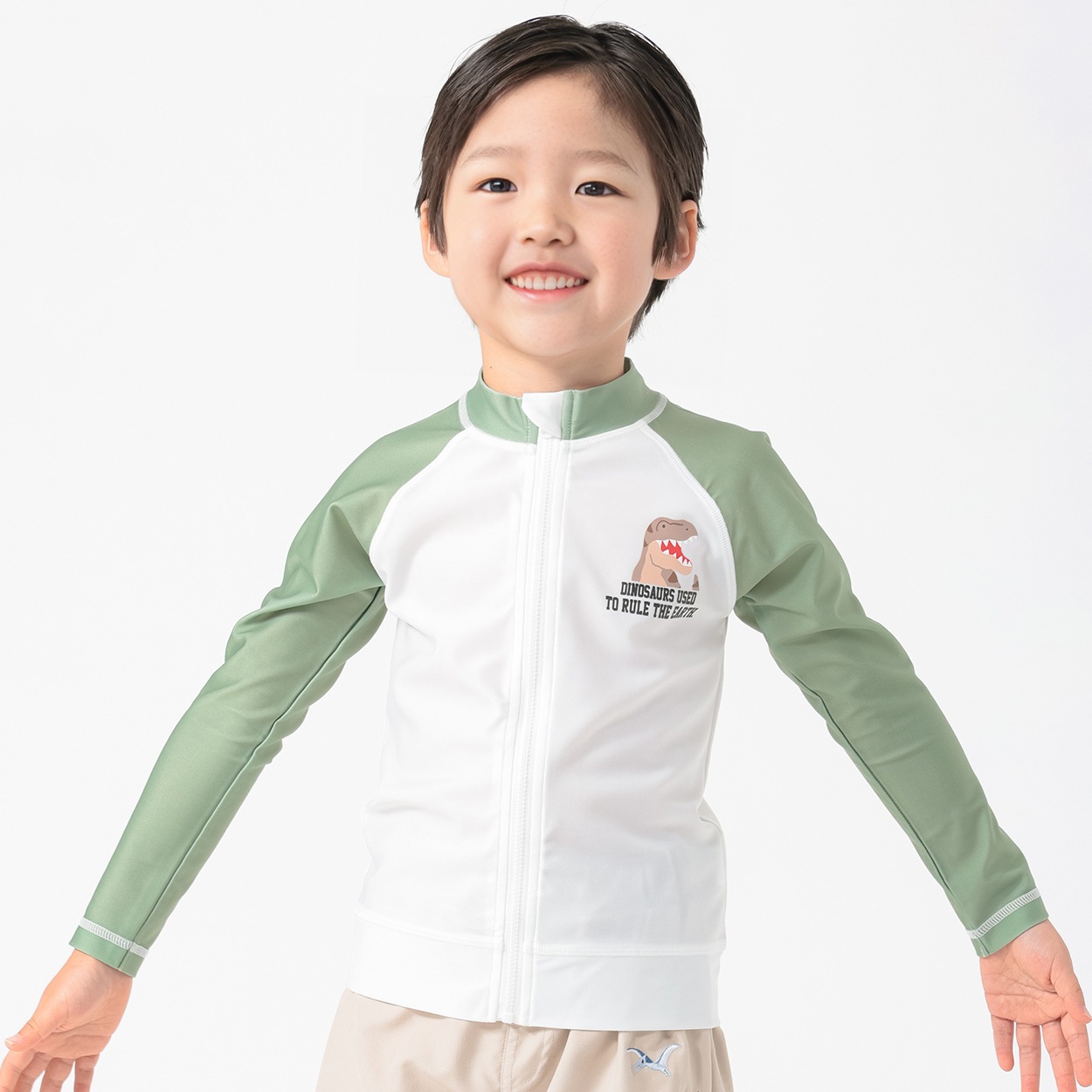 恐竜ラッシュガード 男の子 紫外線対策 キッズ 110cm-130cm(モスグリーン-130cm)