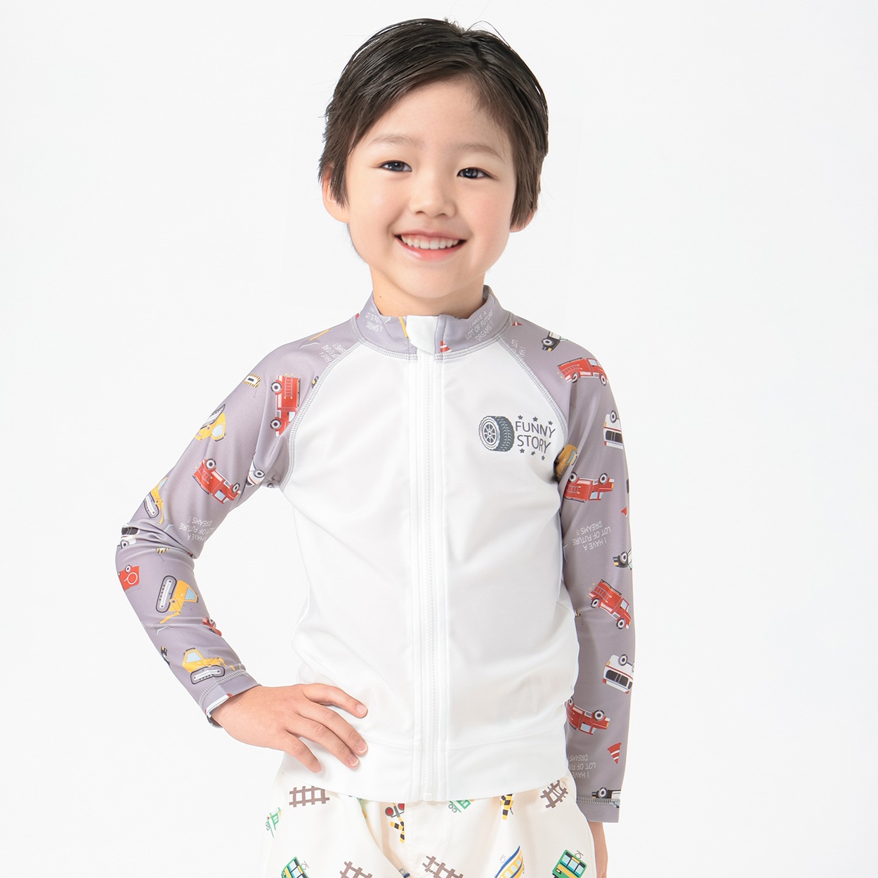 乗り物ラッシュガード 男の子 キッズ 110cm-130cm(チャコ－ルグレ－-120cm)