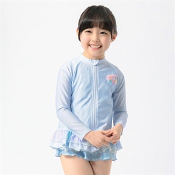 ハートモチーフラッシュガード 女の子 キッズ 110cm-130cm(サックス-110cm)