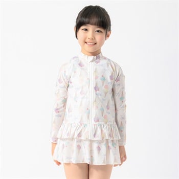 アイス柄ラッシュガード 女の子 キッズ 110cm-130cm(ホワイト-110cm)