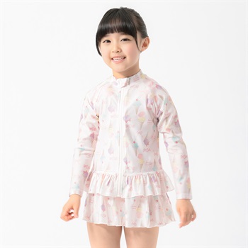 アイス柄ラッシュガード 女の子 キッズ 110cm-130cm(ピンク-110cm)
