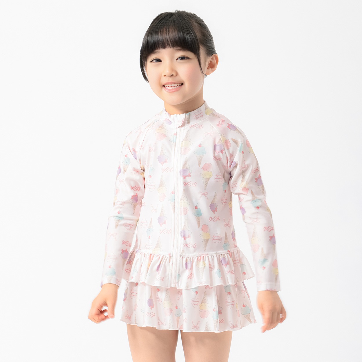 アイス柄ラッシュガード 女の子 キッズ 110cm-130cm(ピンク-120cm)
