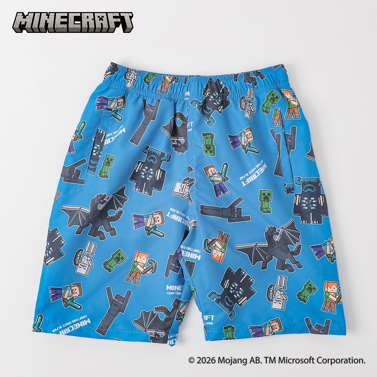 マインクラフト サーフパンツ 小学生 中学生 水着 男の子 キッズ 120cm-150cm(ブルー-130cm)