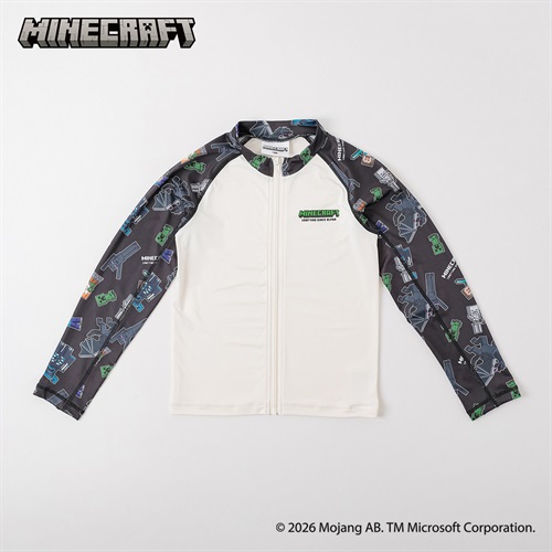 マインクラフト 長袖ラッシュガード 男の子 紫外線対策 キッズ 120cm-150cm(ブラック-130cm)