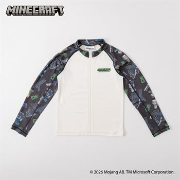 マインクラフト 長袖ラッシュガード 男の子 紫外線対策 キッズ 120cm-150cm(ブラック-130cm)