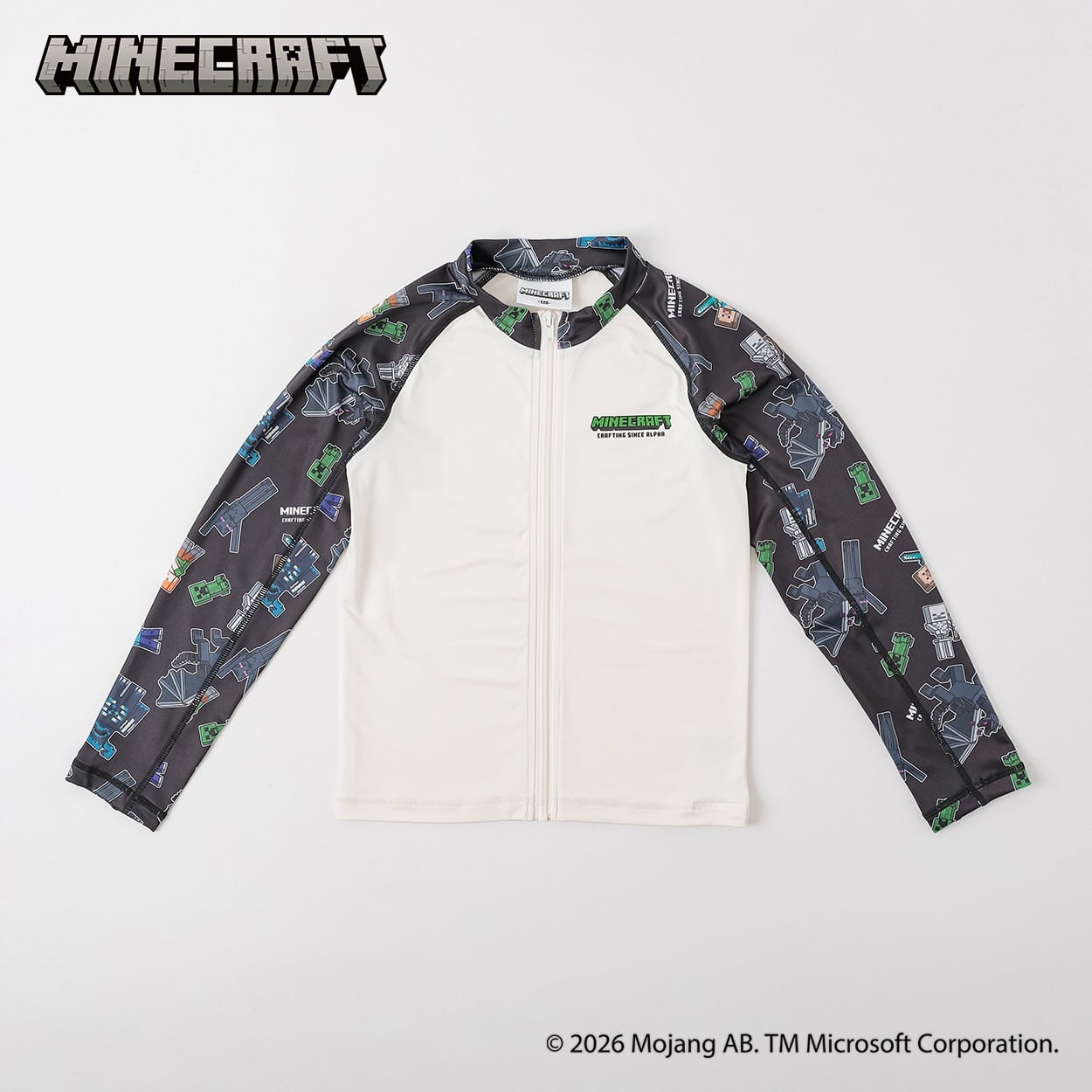 マインクラフト 長袖ラッシュガード 男の子 紫外線対策 キッズ 120cm-150cm(ブラック-150cm)
