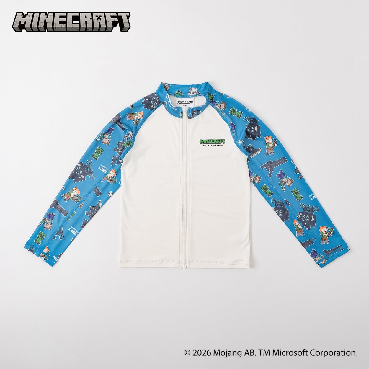 マインクラフト 長袖ラッシュガード 男の子 紫外線対策 キッズ 120cm-150cm(ブルー-130cm)