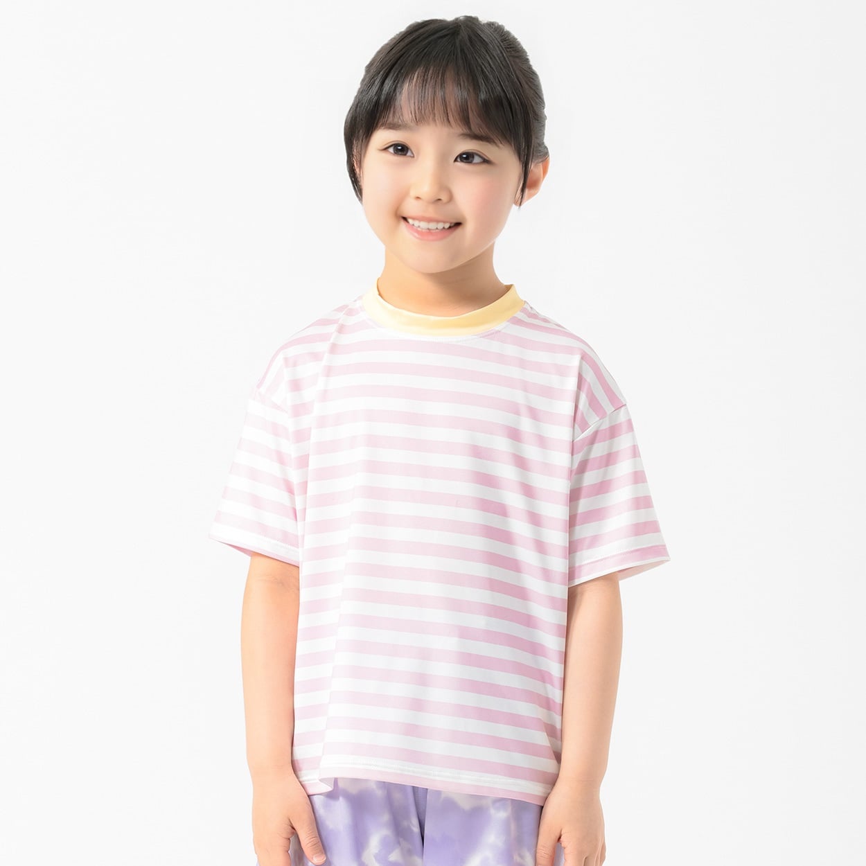 MARIARJUE ボーダーラッシュTシャツ 女の子 キッズ 110cm-130cm(ピンク-130cm)