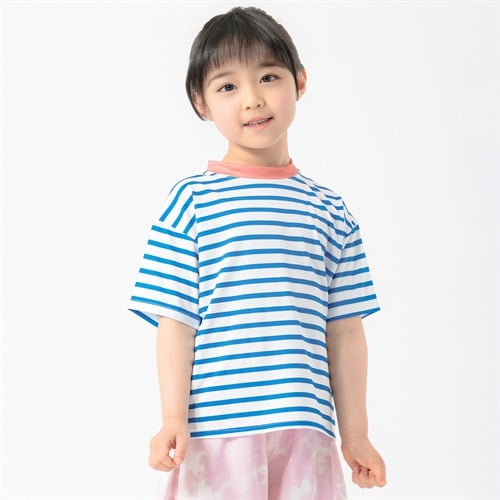 MARIARJUE ボーダーラッシュTシャツ 女の子 キッズ 110cm-130cm(ネイビー-110cm)