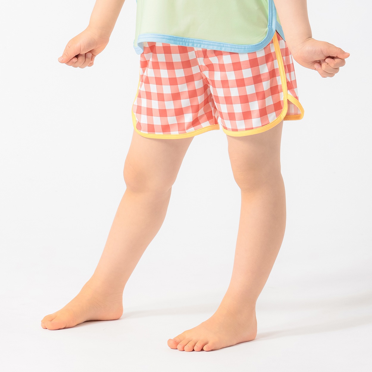 MARIARJUE ギンガムスイム水着 女の子 キッズ 110cm-130cm(オレンジ-130cm)