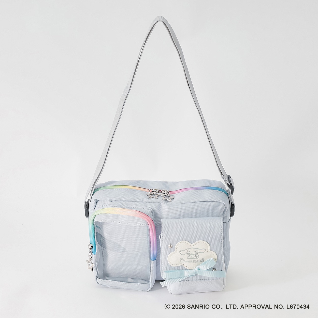 シナモロール リボン2ポケット横型ショルダーバッグ キッズ 女の子(サックス-ONE SIZE)